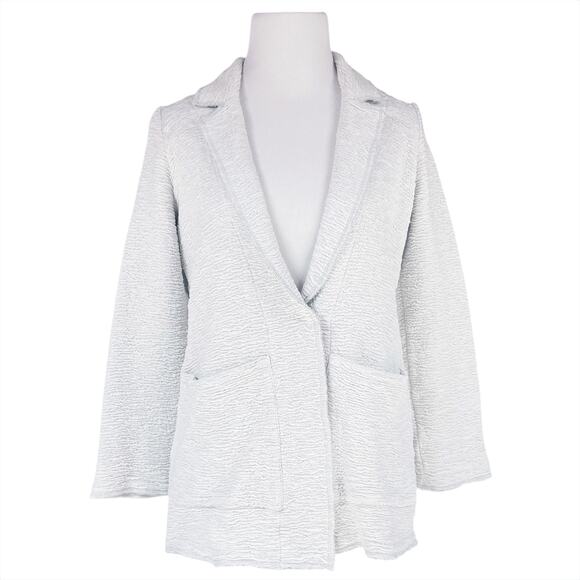 EILEEN FISHER Notch Collar Tencel Jacquard Textured Jacket Stone Grey Petite S - Picture 1 of 11